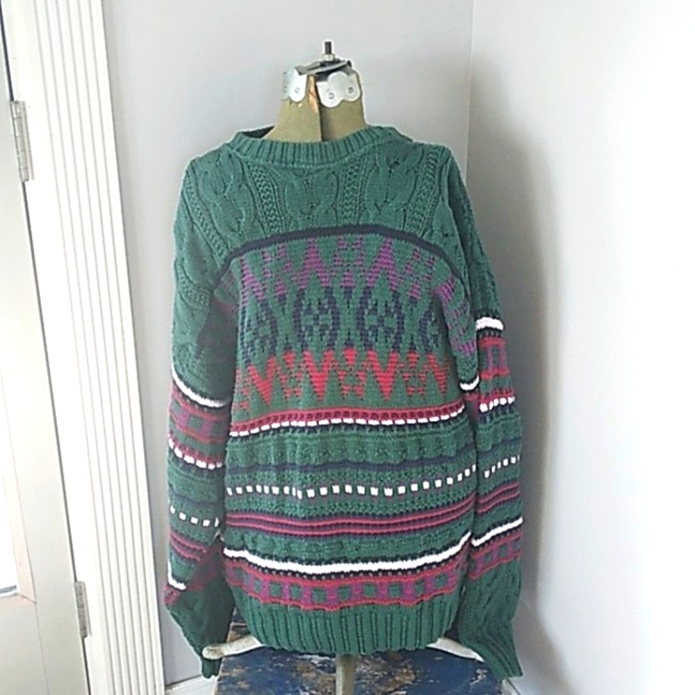 VTG Y2K RALPH LAUREN CHAPS BLUE LABEL USA MADE COTTON NAVAJO PRINT SWEATER MEN L